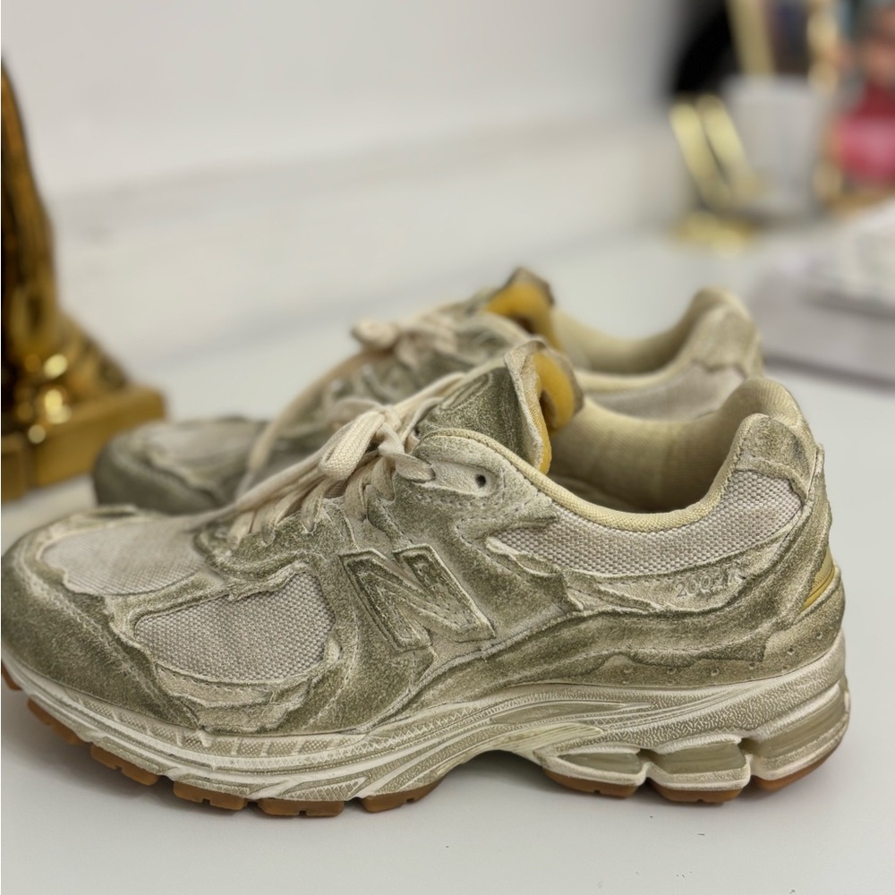 New Balance Olive and Cream Sneakers